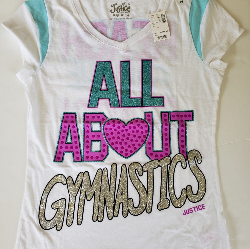 Justice Girls t shirt Size 10 NWT Gymnastics